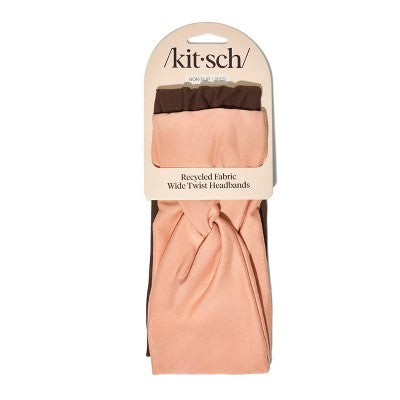 Kitsch-Mass Recycled Fabric Wide Twist Headbands Set- Rosewood - 2ct