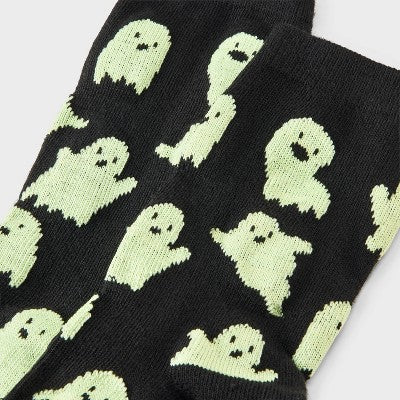 Women's Glow-in-the-Dark Ghosts Halloween Crew Socks - Hyde and EEK! Boutique Black 4 - 10