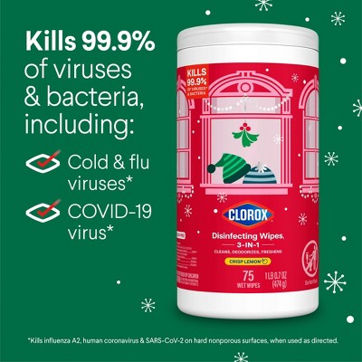 Clorox Fresh Lemon Scented Seasonal Disinfecting Wipes All Purpose Cleaners - 75ct/3 Value Pack