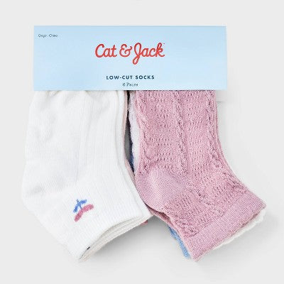 Toddler Girls' 6pk 'Tulip' Low-Cut Socks - Cat & Jack 2T-3T: Recycled Polyester, Spandex, Rib Cuffs, Jacquard Pattern
