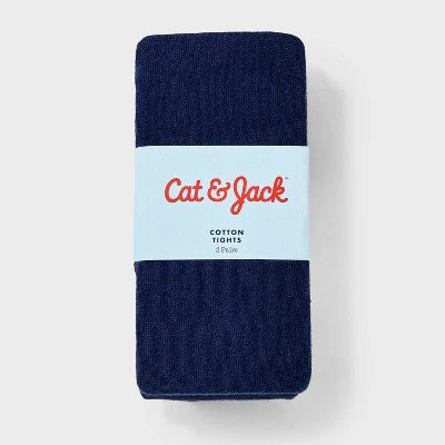 Girls' 2pk Cotton Tights - Cat & Jack Navy Blue S