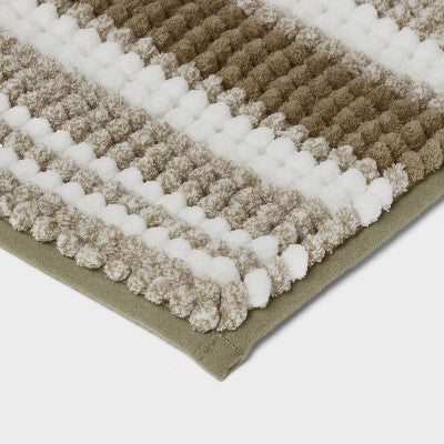 20"x34" Low Chenille Memory Foam Bath Rug Green Striped - Threshold