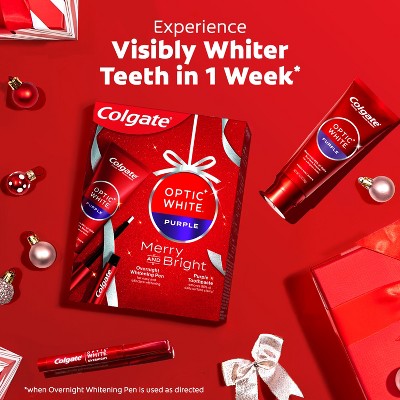 Colgate Optic White Overnight Teeth Whitening Pen and Purple Toothpaste Holiday Gift Set