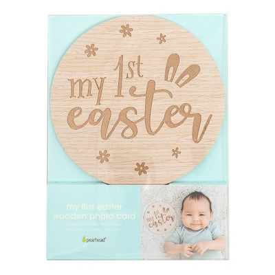 Pearhead Wooden Photo Card - Natural Wood - Baby's First Easter Gift