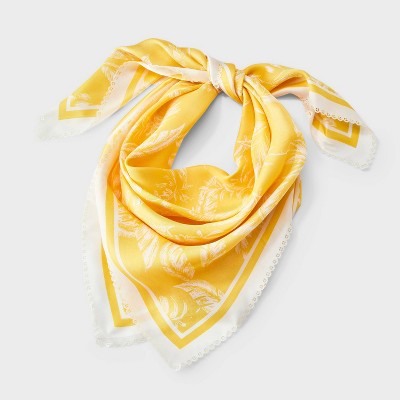 Tropical Palm Printed Scarf with Border & Scallop Edge - A New Day Yellow