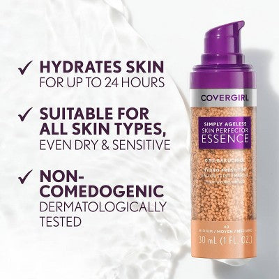 COVERGIRL Simply Ageless Skin Perfector Essence Vegan Foundation - 40 Medium - 1 fl oz