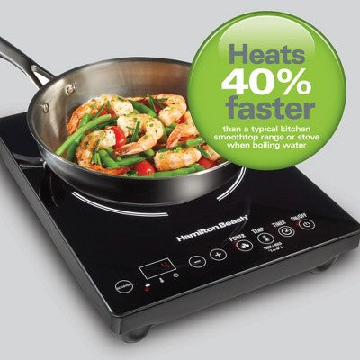 Hamilton Beach Induction Cooktop - Black: 1800W Electric Ceramic Smooth Top, 7 Settings, Countertop, 1 Burner