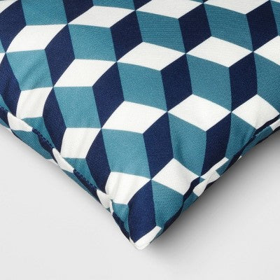 10"x20" Overlay Geometric Outdoor Lumbar Pillow Blue - Threshold