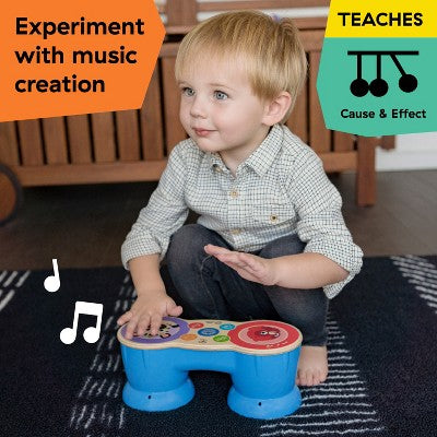 Baby Einstein Upbeat Tunes Magic Touch Wooden Drum Musical Toy: Volume Control, Shapes and Colors Learning