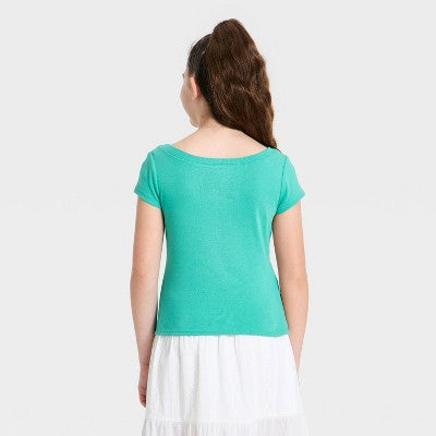 Girls' Boat Neck Short Sleeve "Hawaii" Graphic Baby T-Shirt - art class Green M