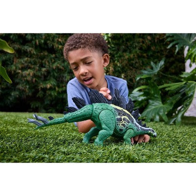 Jurassic World Gigantic Thrashers Stegosaurus Dinosaur Action Figure Toy, 2 Attacks & Evolve Feature