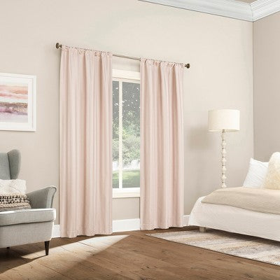 2pc 37"x63" Sun Zero Dimani Satin Striped 100% Blackout Rod Pocket Curtain Panel Pair Blush: Energy Efficient, Noise Reduction