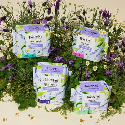 Honey Pot 100% Organic Cotton Cover Calming Herbal Infusion Long Liners - 30 ct