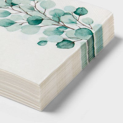 30ct Botanical Disposable Lunch Napkins Sage - Spritz