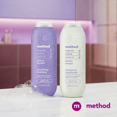 Method Serene Escape Smoothing Shampoo Sulfate & Silicone Free - 14 fl oz: Moisturizing, For Dry Hair, Liquid