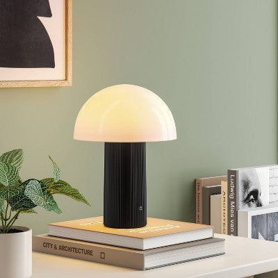 Portable Cordless Mushroom Table Lamp with Rechargeable Battery (Includes LED Light Bulb) Black - Room Essentials