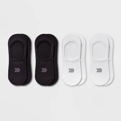 Women's Extended Size Lightweight 4pk Liner Athletic Socks - All In Motion White/Black 8-12