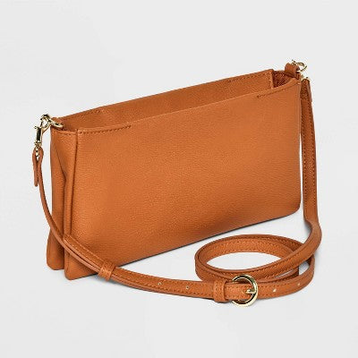 Double Gusset Crossbody Bag - Universal Thread Brown: Shell, Adjustable Strap, Twill Construction