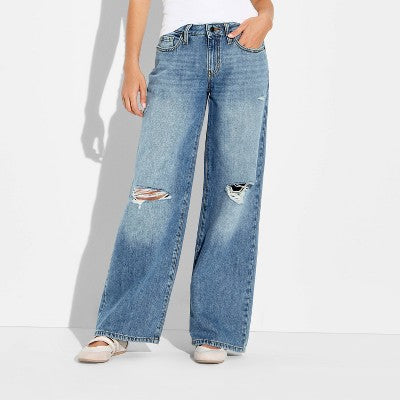 Women's Low-Rise Baggy Leg Jeans - Wild Fable Dark Wash 6 Short