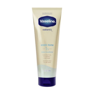 Vaseline Radiant X Even Tone Coconut Oil, Vitamin C & Peptides Body Lotion for Dry Skin - 7.5 fl oz