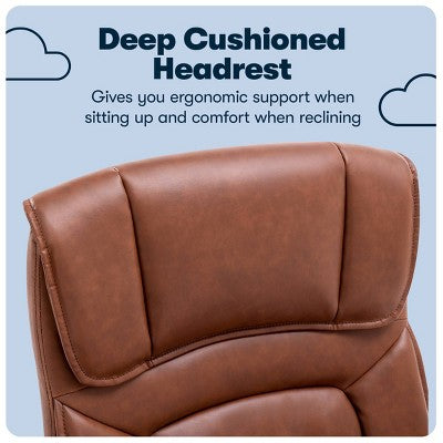 Style Hannah Office Chair Bonded Leather Comfort Cognac - Serta: Ergonomic Lumbar Support, Adjustable Height (LOCAL PICKUP ONLY)