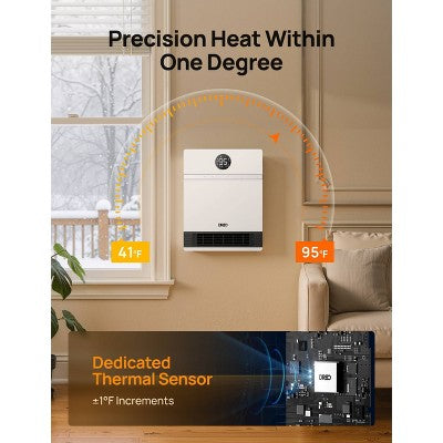 DREO 1500W Wall-Mounted Ceramic Heater Ultra-Quiet Smart Control and ECO Mode 30 Manual Oscillation with Alexa Compatible White