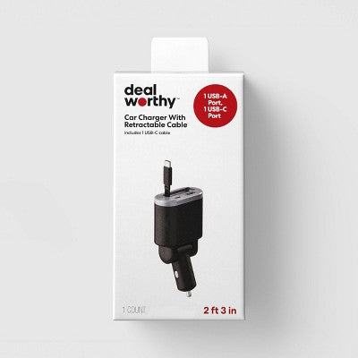 Retractable Cable Car Charger - dealworthy Black