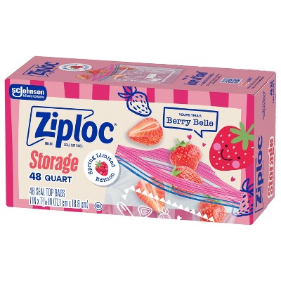 Ziploc Spring Berry Print Food Storage Quart Bags - 48ct: Seal Lock, Multipurpose, Snacks, Fruit and Vegetables