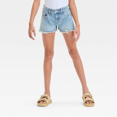 Girls' Mid-Rise Jean Shorts - art class Light Wash M