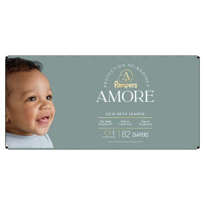 Amore by Pampers Diapers Super Pack - Size 1 - 82ct: 8 to 14 lbs, Disposable, White