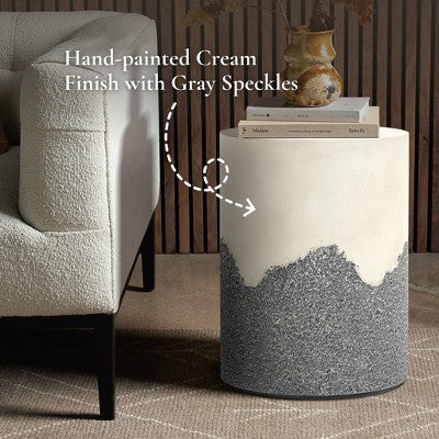 LuxenHome Outdoor Patio Table, 17" Gray and Cream Cement Round Side Table,Modern Garden Decorative Stool,Outdoor Accent End Table (LOCAL PICKUP ONLY)