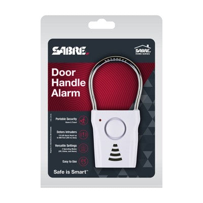 Sabre Door Handle Alarm: Portable Home Security Sensor, Battery Operated, Alerts on Forced Entry, No Assembly Required