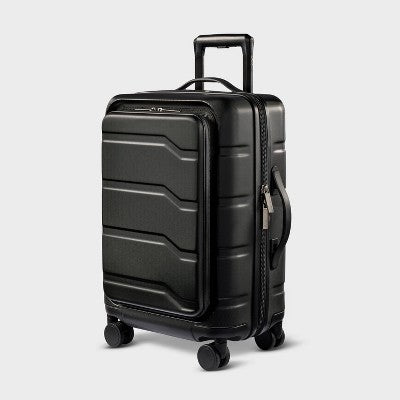 Carry On Spinner Wheels Suitcase with Front Pocket Black - Open Story