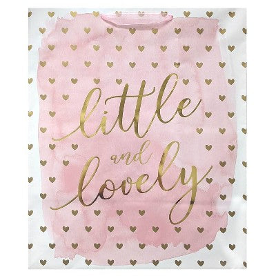 XLarge 'Little & Lovely' Hearts Baby Shower Gift Bag Pink/Gold - Spritz