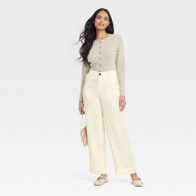 Women's High-Rise Straight Trousers - A New Day White 6