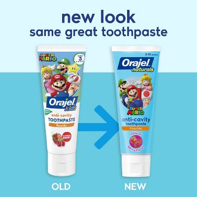 Orajel Naturals Kids Super Mario Anti-Cavity Fluoride Training Gel Toothpaste - Natural Berry - 5.8oz