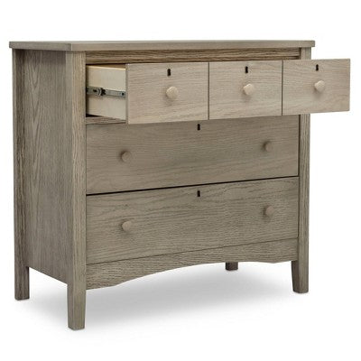 Delta Children Farmhouse 3 Drawer Dresser with Changing Top and Interlocking Drawers - Textured Limestone (LOCAL PICKUP ONLY)