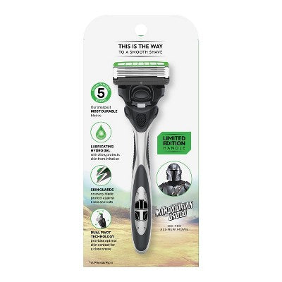Schick Hydro Sensitive Men's 5 Blade Razor Handle with 3 Razor Refills - Star Wars Mandalorian and Grogu: Face, 4-Pack, Manual