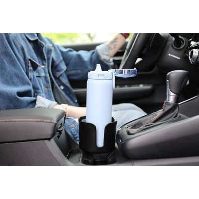 Ello Adjustable Car Cup Adapter: Fits Water Bottles in Cup Holders, Dishwasher-Safe, Black