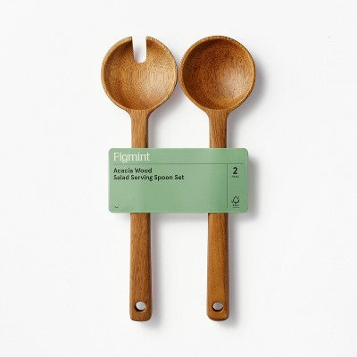 2pk Wood Salad Serving Spoon Set Brown - Figmint: Acacia Salad Tongs, Kitchen Utensils, Hand Wash