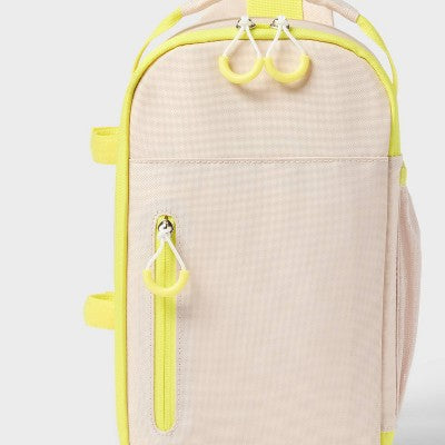 6 Cans/4.5qt Soft Sided Cooler - Sun Squad Beige/Yellow: Compact Recycled Polyester