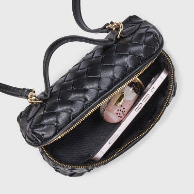 Check Top Handle Vanity Crossbody Bag - A New Day Black