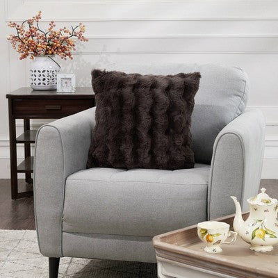 20" Bubble Faux Fur Square Indoor Throw Pillow Chocolate Brown