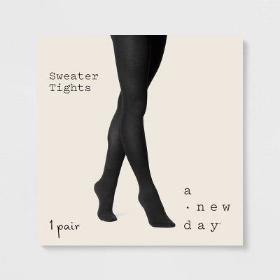 Women's Flat Knit Sweater Tights - A New Day Black M/L