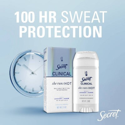 Secret Clinical Women's 100HR Relief & Comfort She Runs Hot Antiperspirant Deodorant - Lavender & Jasmine - 2.6oz
