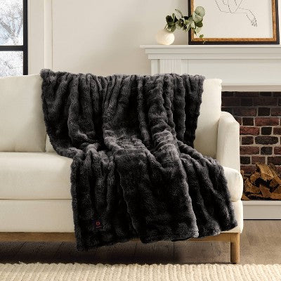 Brookstone Coziest Oversized Throw Bubble Fur Black
