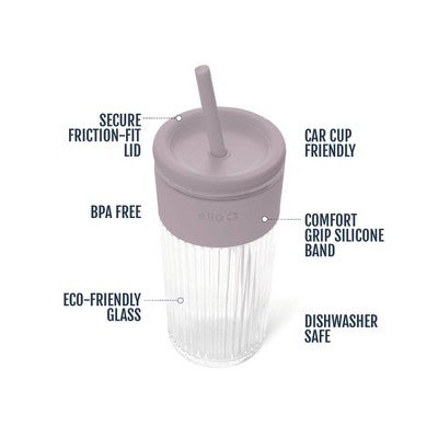Ello Ava 18oz Glass Straw Tumbler Purple