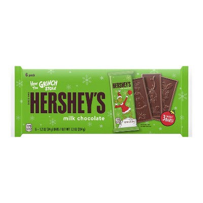HERSHEY'S KISSES Grinch Embossed Holiday Milk Chocolate Standard Bars - 7.2oz/6pk