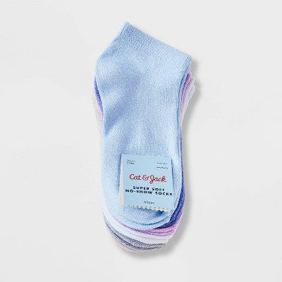Girls' 6pk 'Marled' Super Soft No Show Socks - Cat & Jack Purple/Pink/Gray M