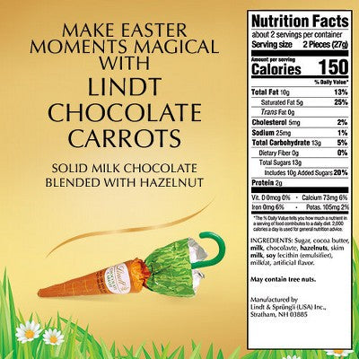 Lindt Easter Solid Milk Chocolate Candy Hazelnut Carrots - 1.9oz/4ct